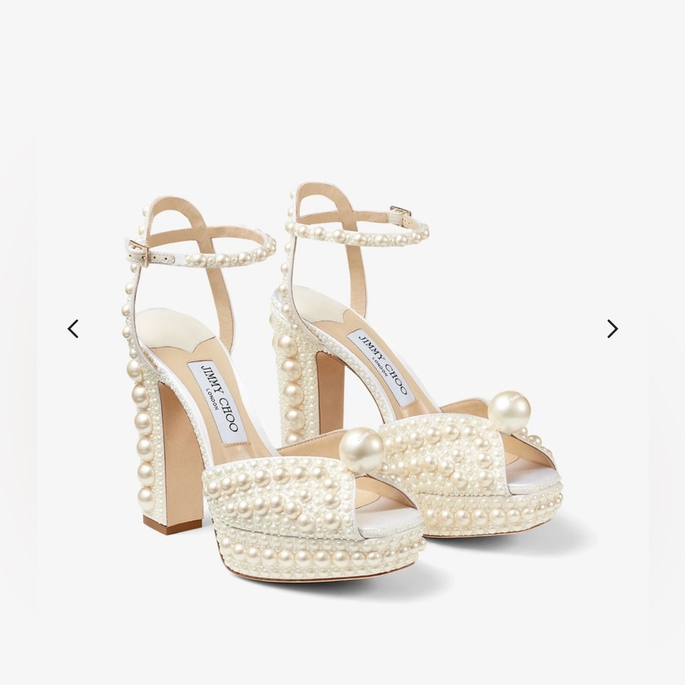 Jimmy Choo Lookalike Sacaria Platform 120 White Platform Pearl Heels 7.5